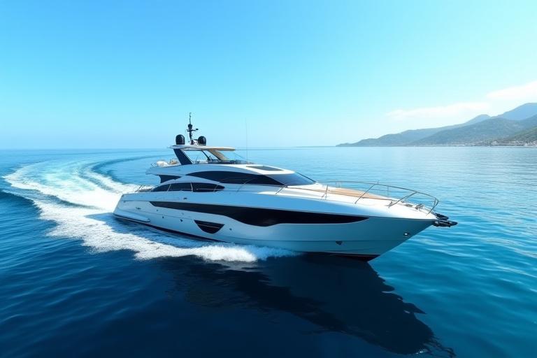 Luxury yacht cutting through the waves, symbolizing Orion Yachting's journey and expertise.